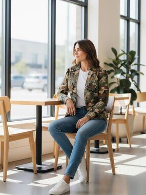 Free People Camo Fitted Waist Cinch Jacket S Military Y2K